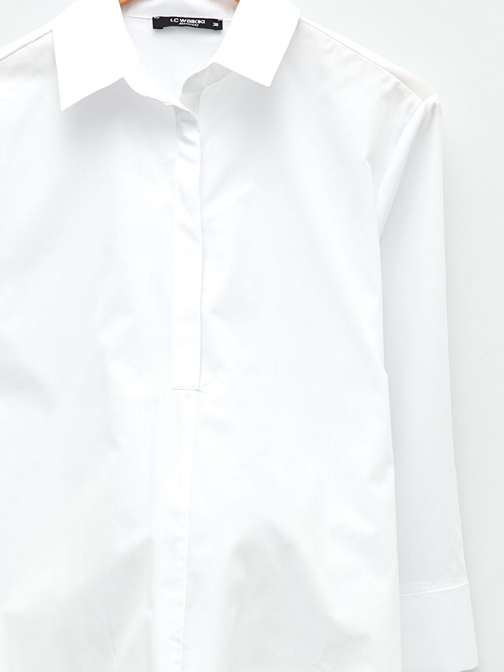 Beyaz Önden Düğme Kapamalı Düz Uzun Kollu Poplin Hamile Gömlek-7