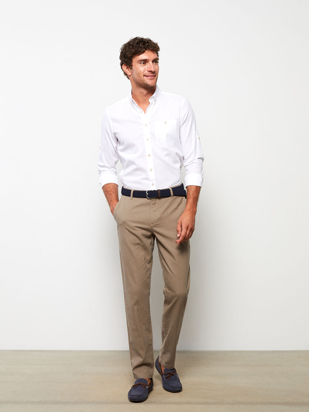 Bej Dar Kalıp Erkek Chino Pantolon-1