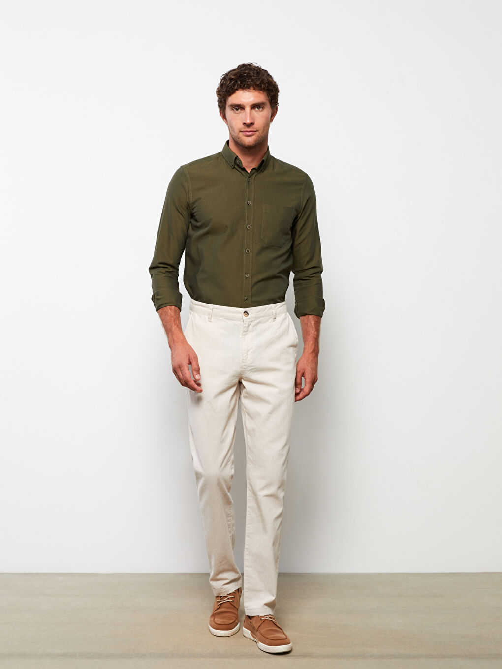 Bej Dar Kalıp Erkek Chino Pantolon-1