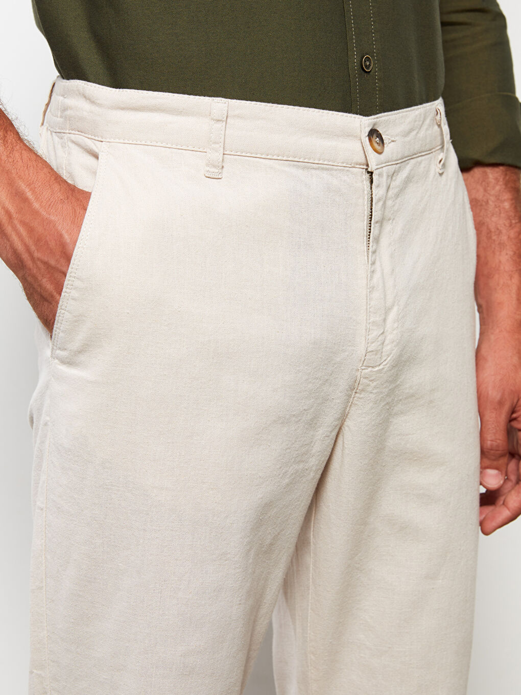 Bej Dar Kalıp Erkek Chino Pantolon-2