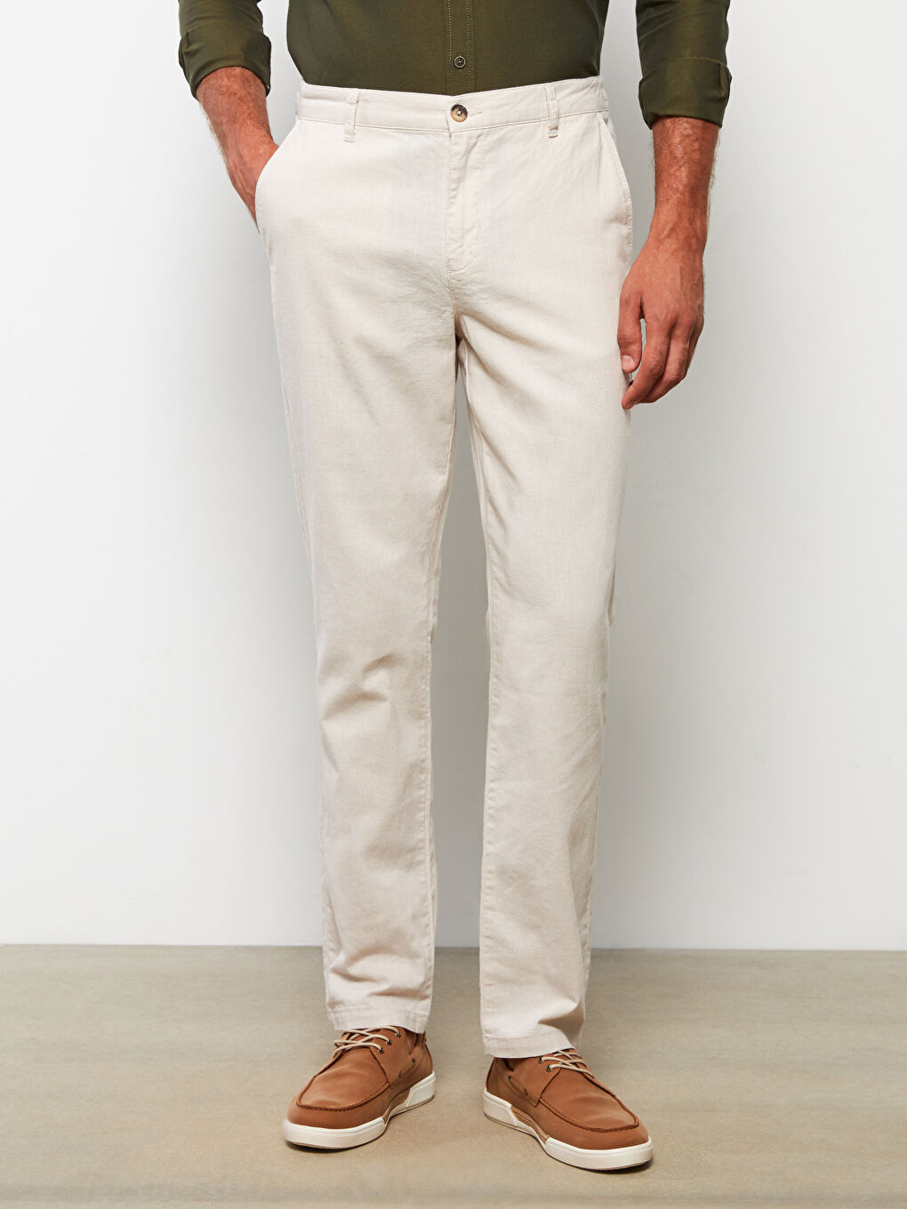 Bej Dar Kalıp Erkek Chino Pantolon-3