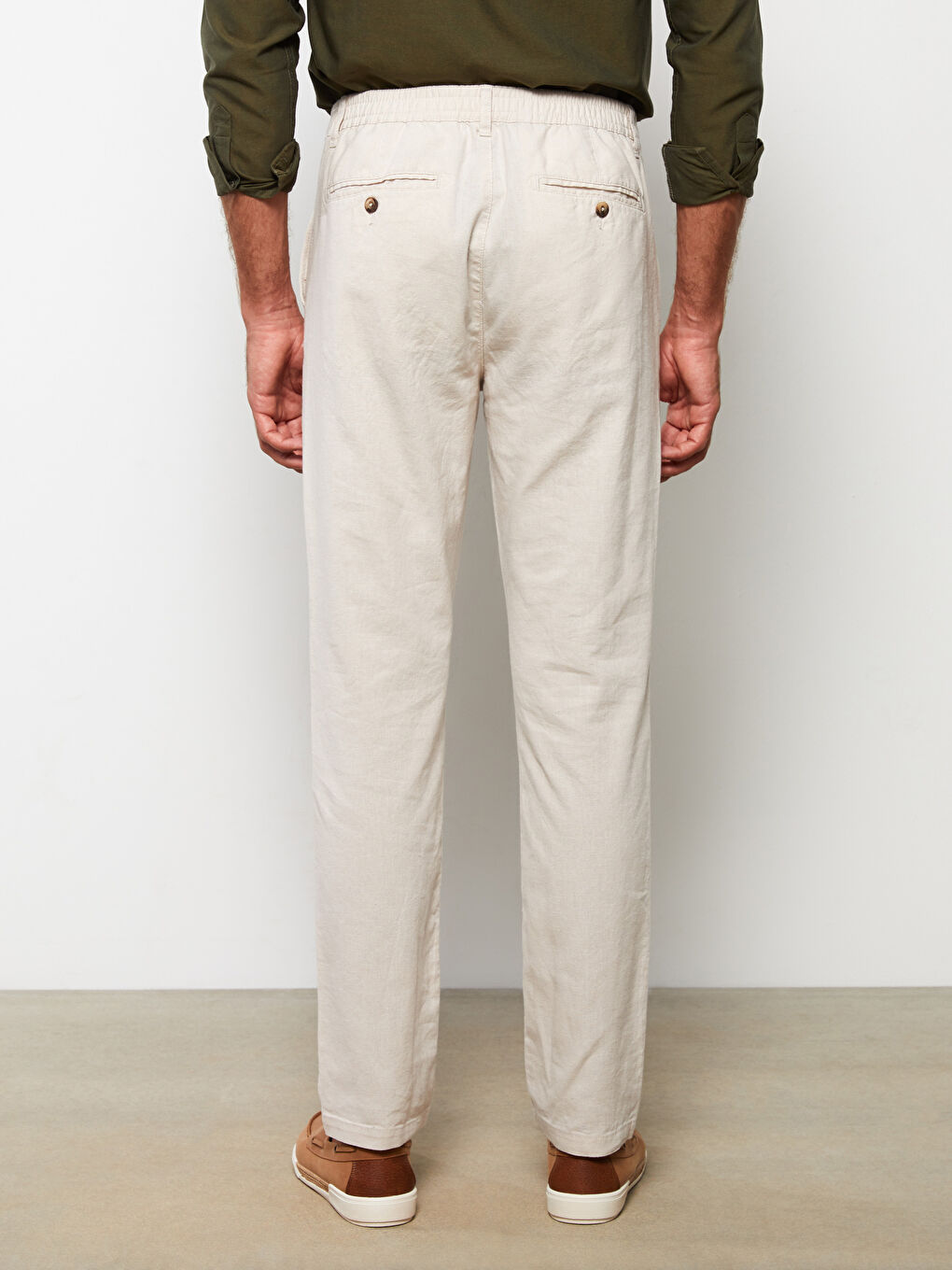 Bej Dar Kalıp Erkek Chino Pantolon-4