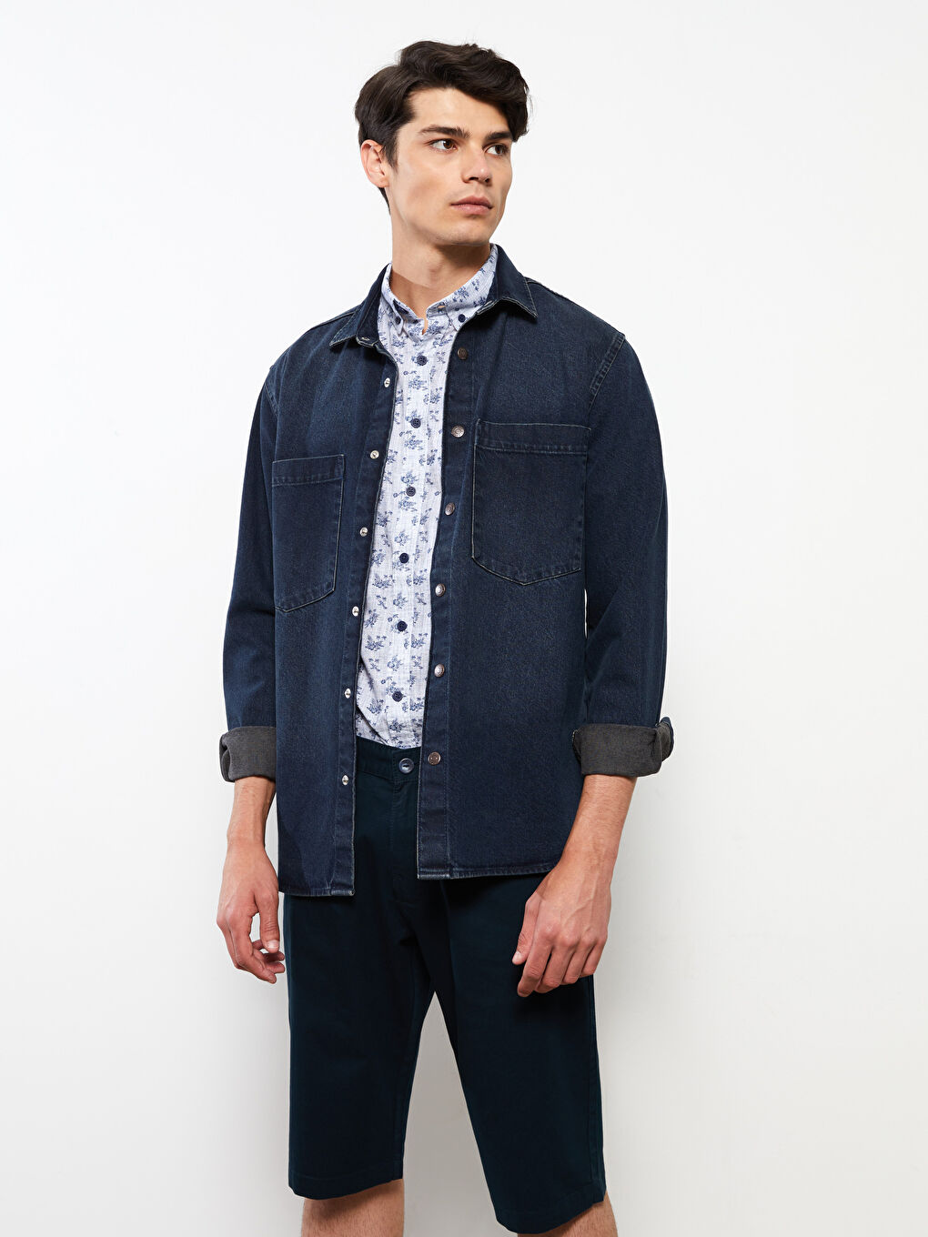 Lacivert Standart Kalıp Gabardin Erkek Şort-1