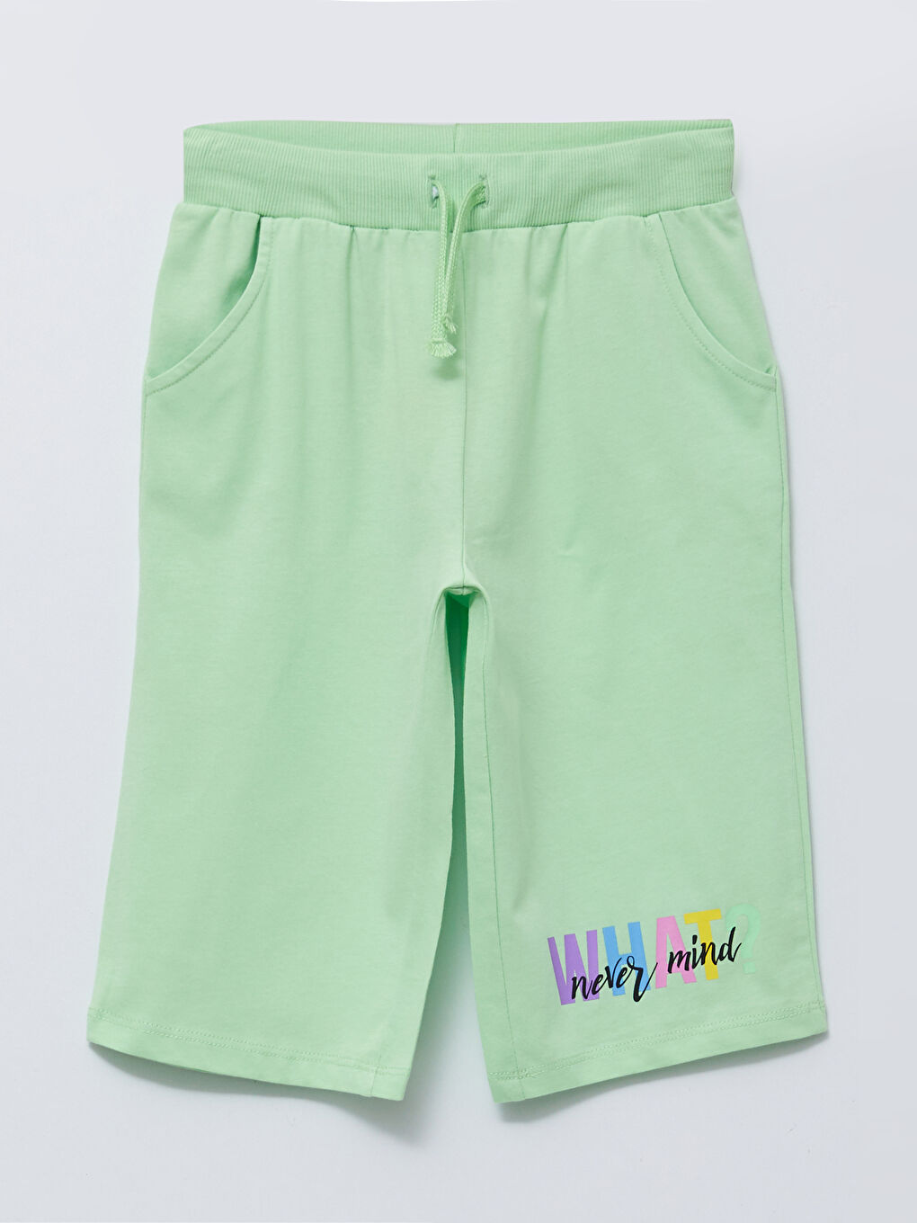 Yeşil Beli Lastikli Baskılı Kız Çocuk Şort