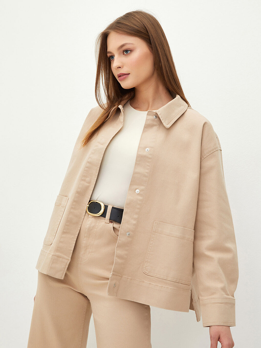 Collared Neck Women's Denim Jacket-1