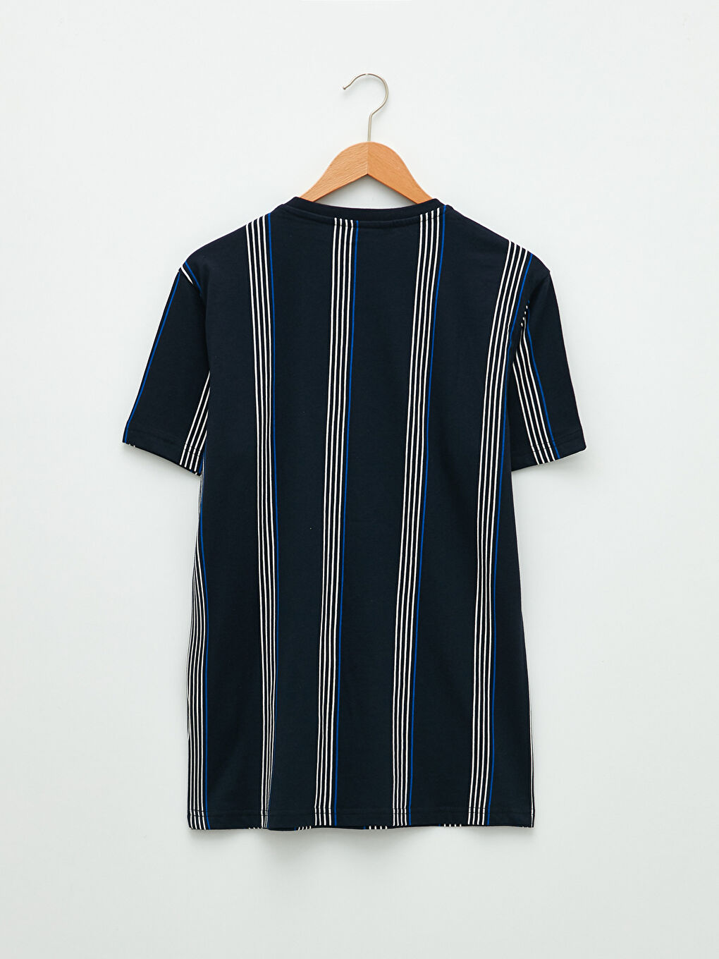 Lacivert Bisiklet Yaka Kısa Kollu Çizgili Penye Erkek Tişört-6