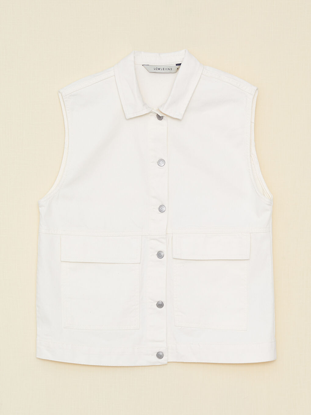 Beyaz Kadın Gömlek Yaka Düz Jean Yelek-6