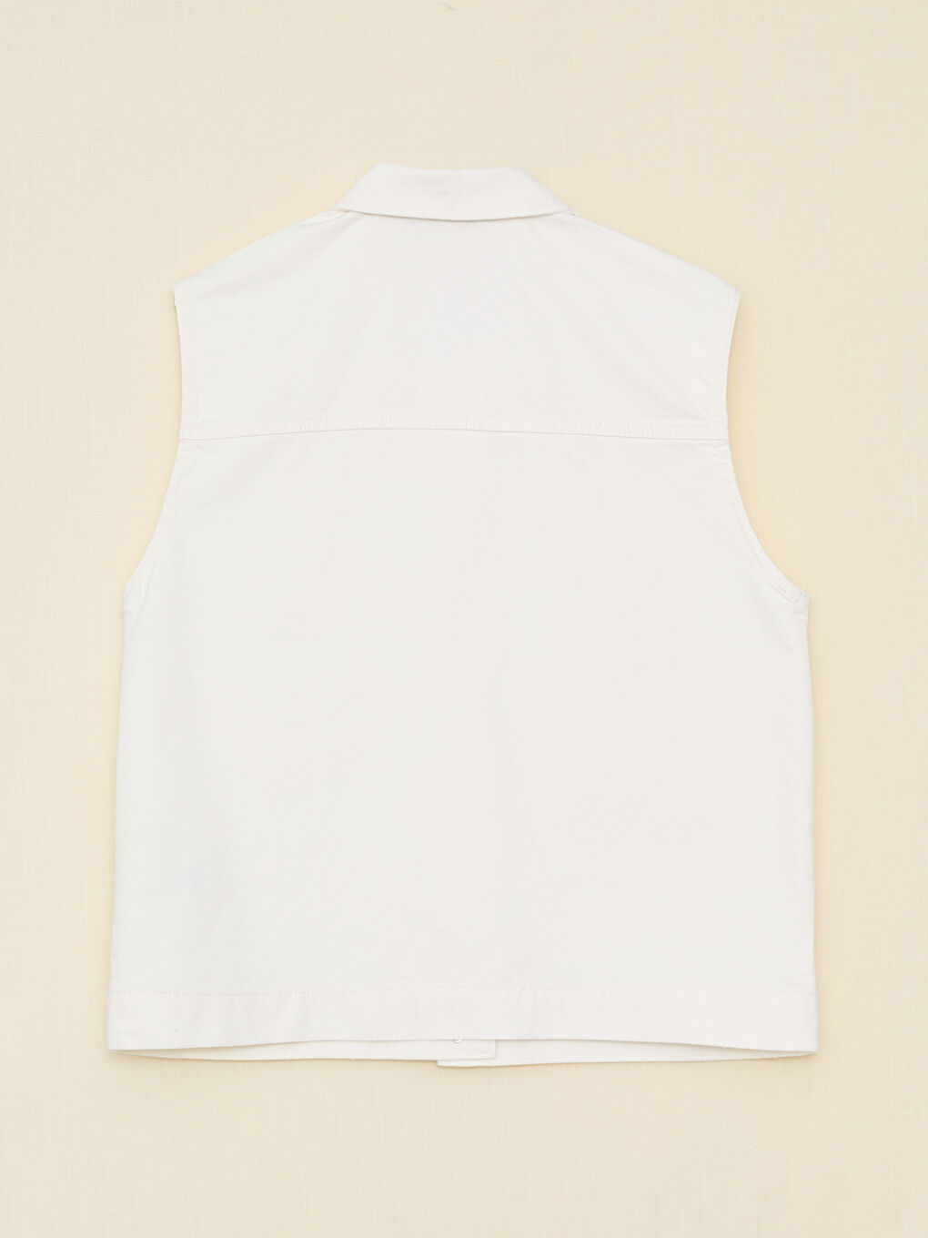 Beyaz Kadın Gömlek Yaka Düz Jean Yelek-7