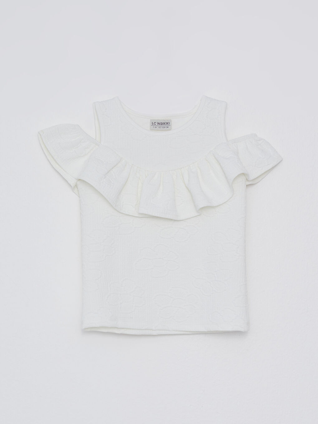 Ekru Bisiklet Yaka Basic Fırfır Detaylı Kısa Kollu Kız Çocuk Bluz