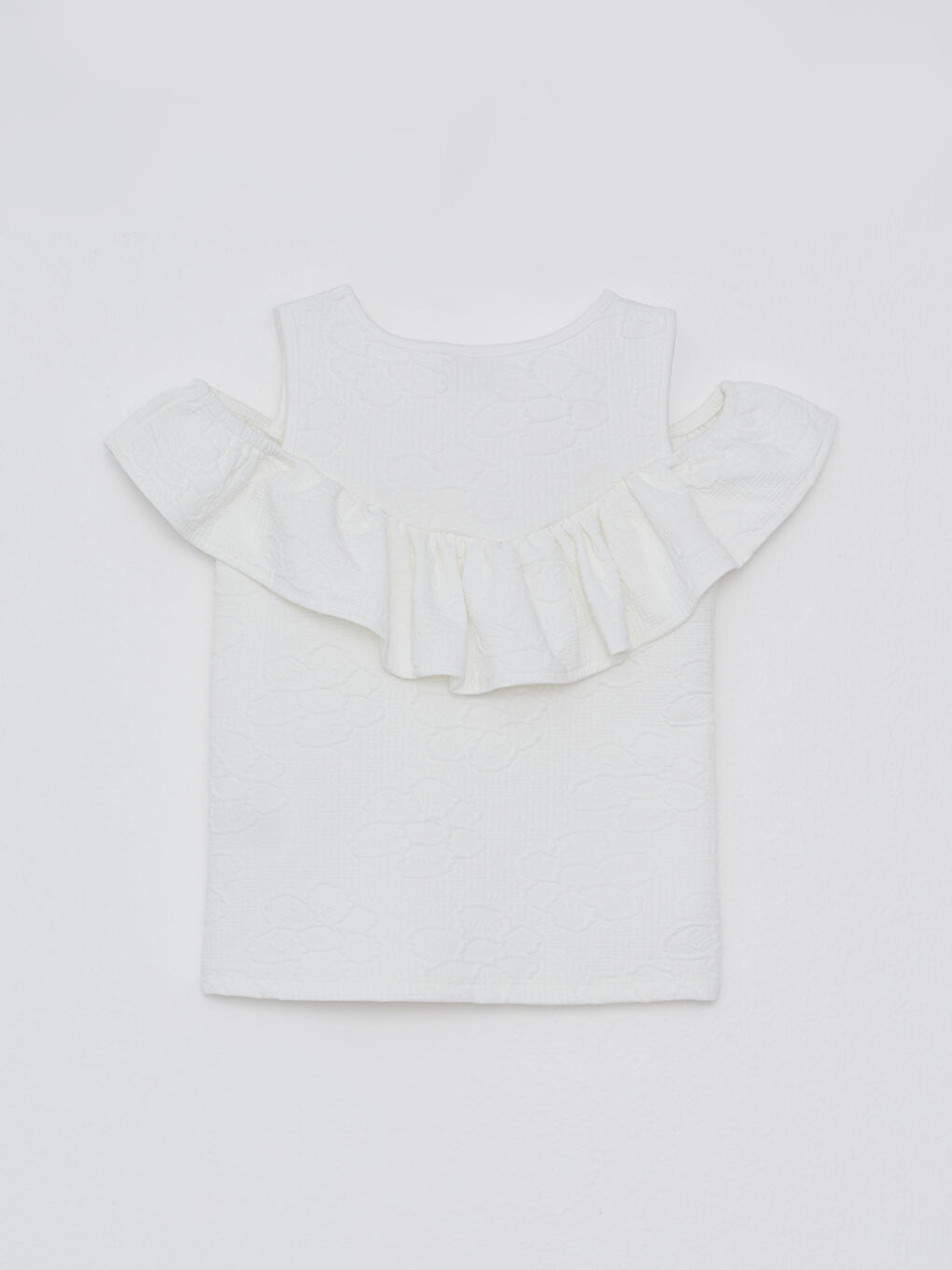 Ekru Bisiklet Yaka Basic Fırfır Detaylı Kısa Kollu Kız Çocuk Bluz-1