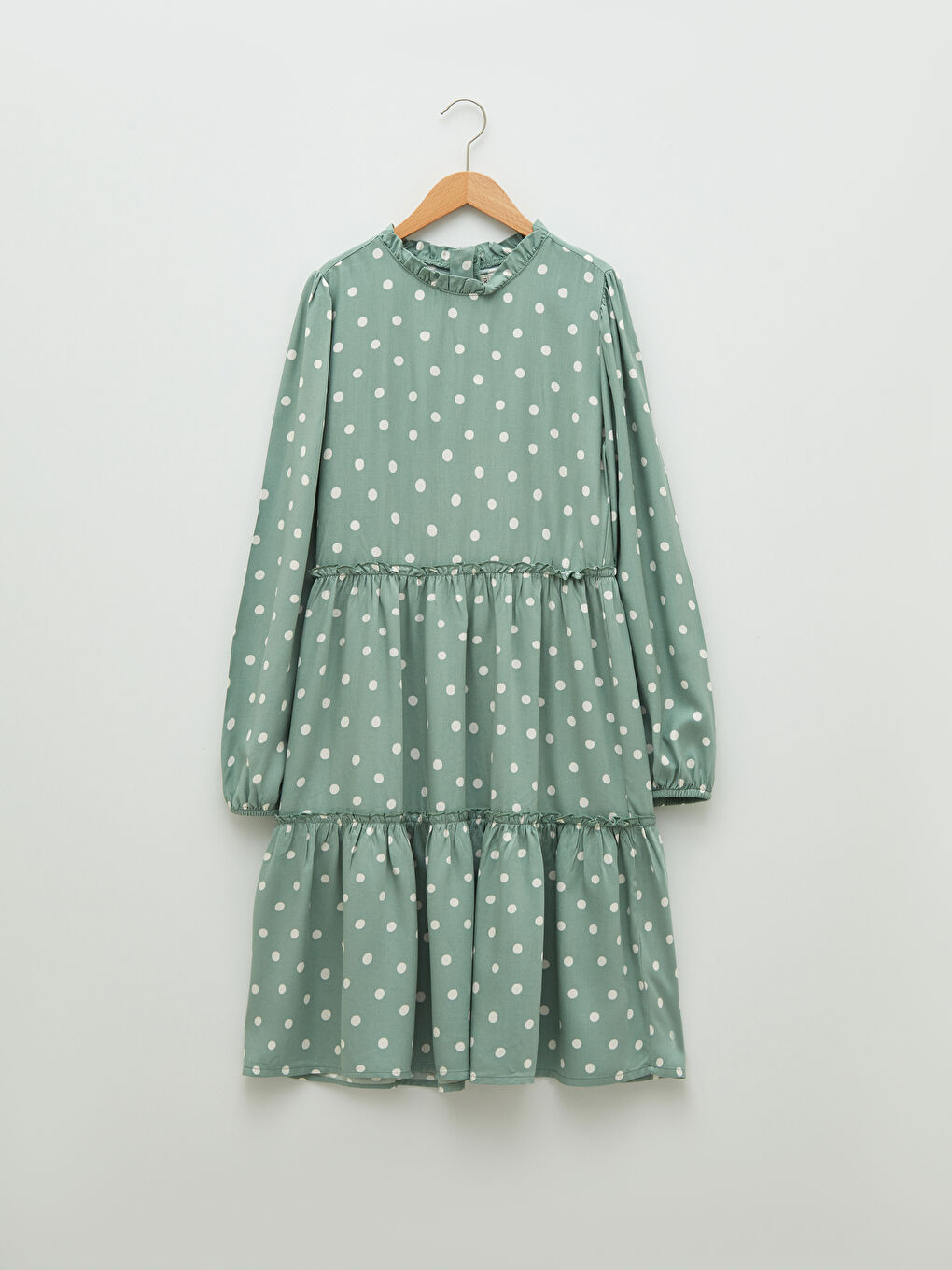 Grandad Collar Polka Dot Long Sleeve Viscose Girl Dress
