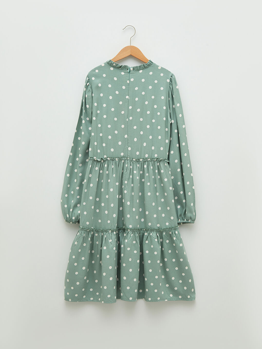 Grandad Collar Polka Dot Long Sleeve Viscose Girl Dress-1