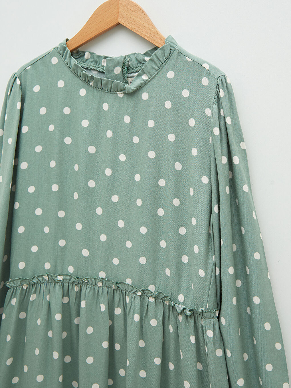 Grandad Collar Polka Dot Long Sleeve Viscose Girl Dress-2