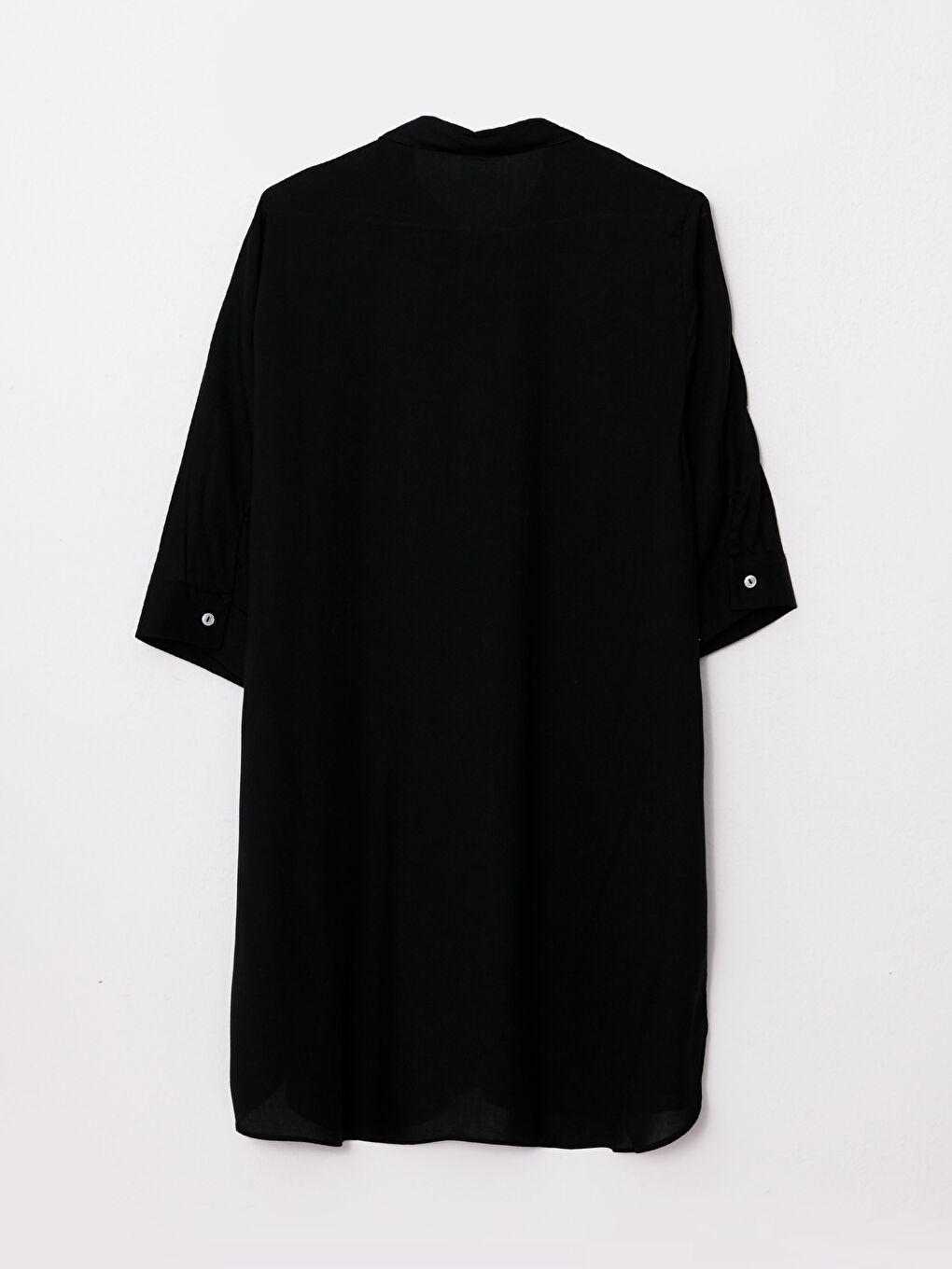 Siyah Gömlek Yaka Desenli Uzun Kollu Viskon Kadın Plaj Elbisesi-6