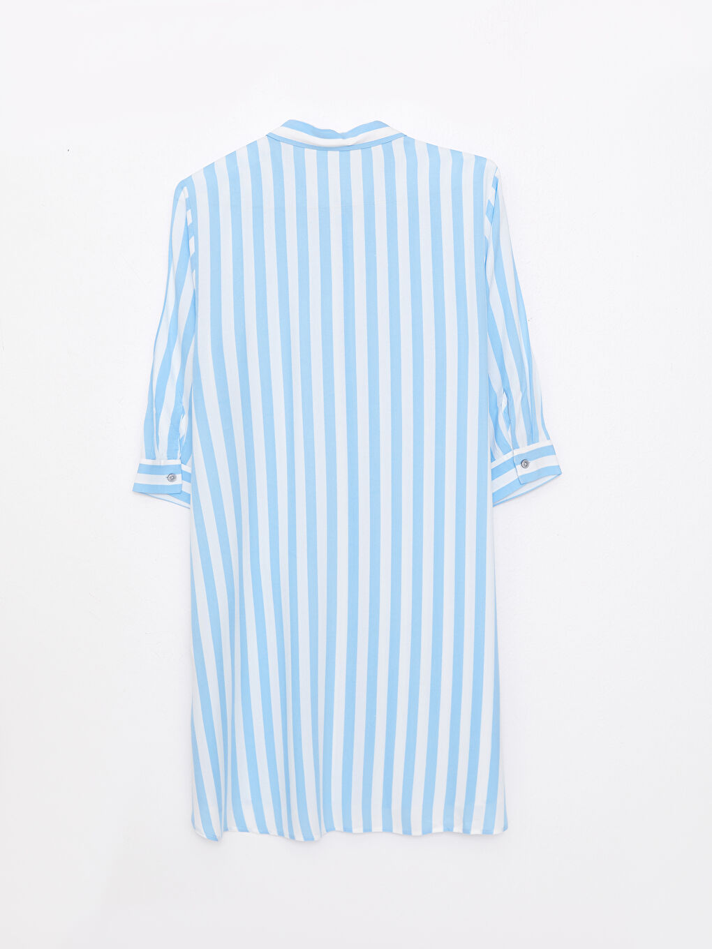 Mavi Gömlek Yaka Çizgili Uzun Kollu Viskon Kadın Plaj Elbisesi-6