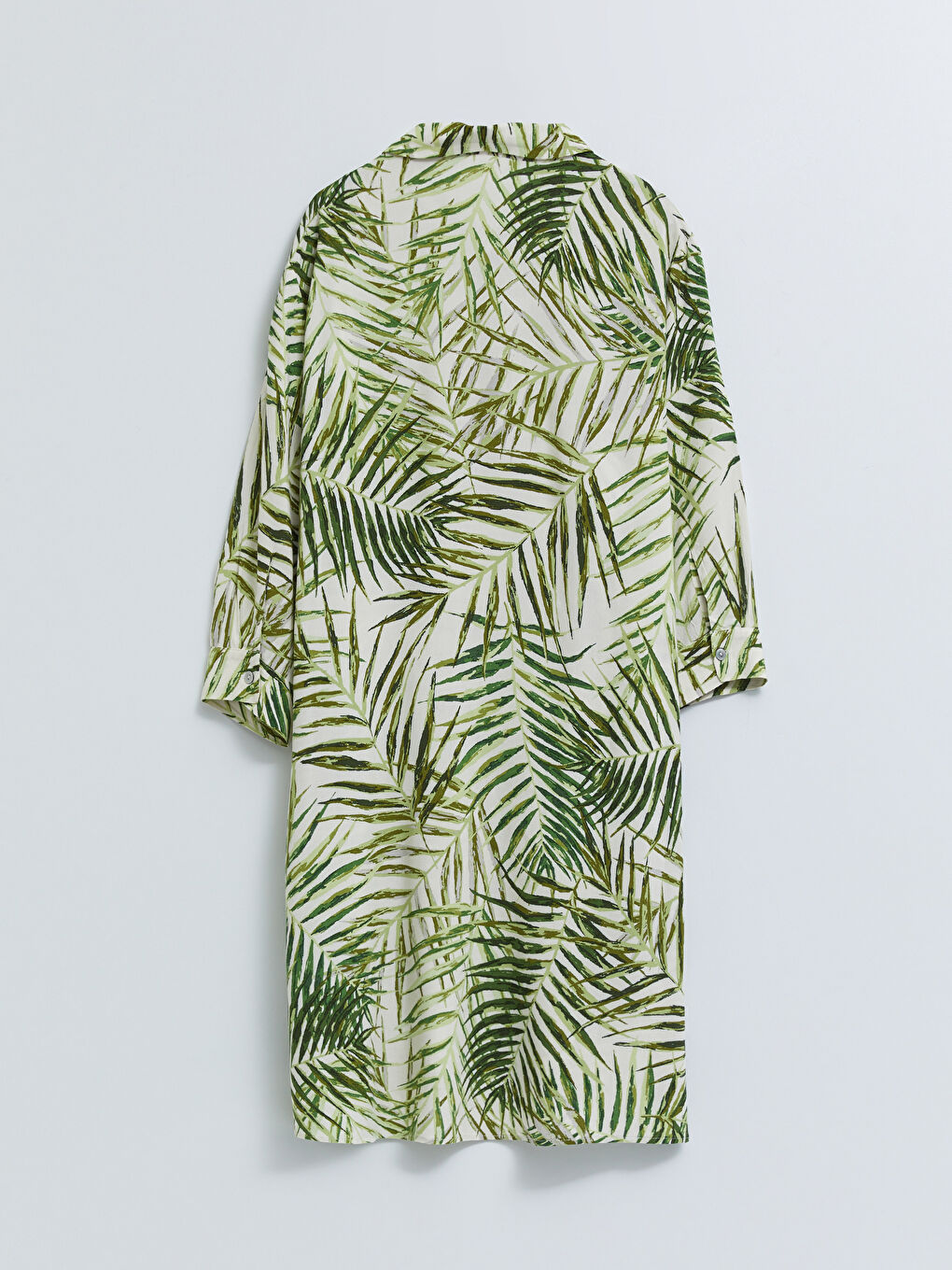 Yeşil Gömlek Yaka Desenli Uzun Kollu Viskon Kadın Plaj Elbisesi-6