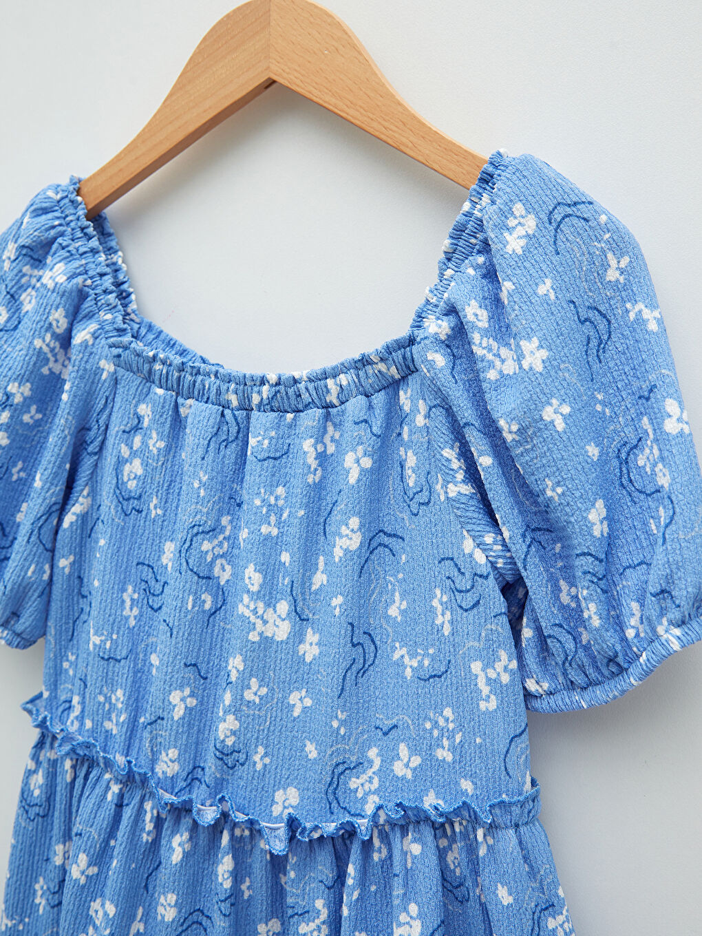 Square Neck Patterned Short Sleeve Girls' Dress-2