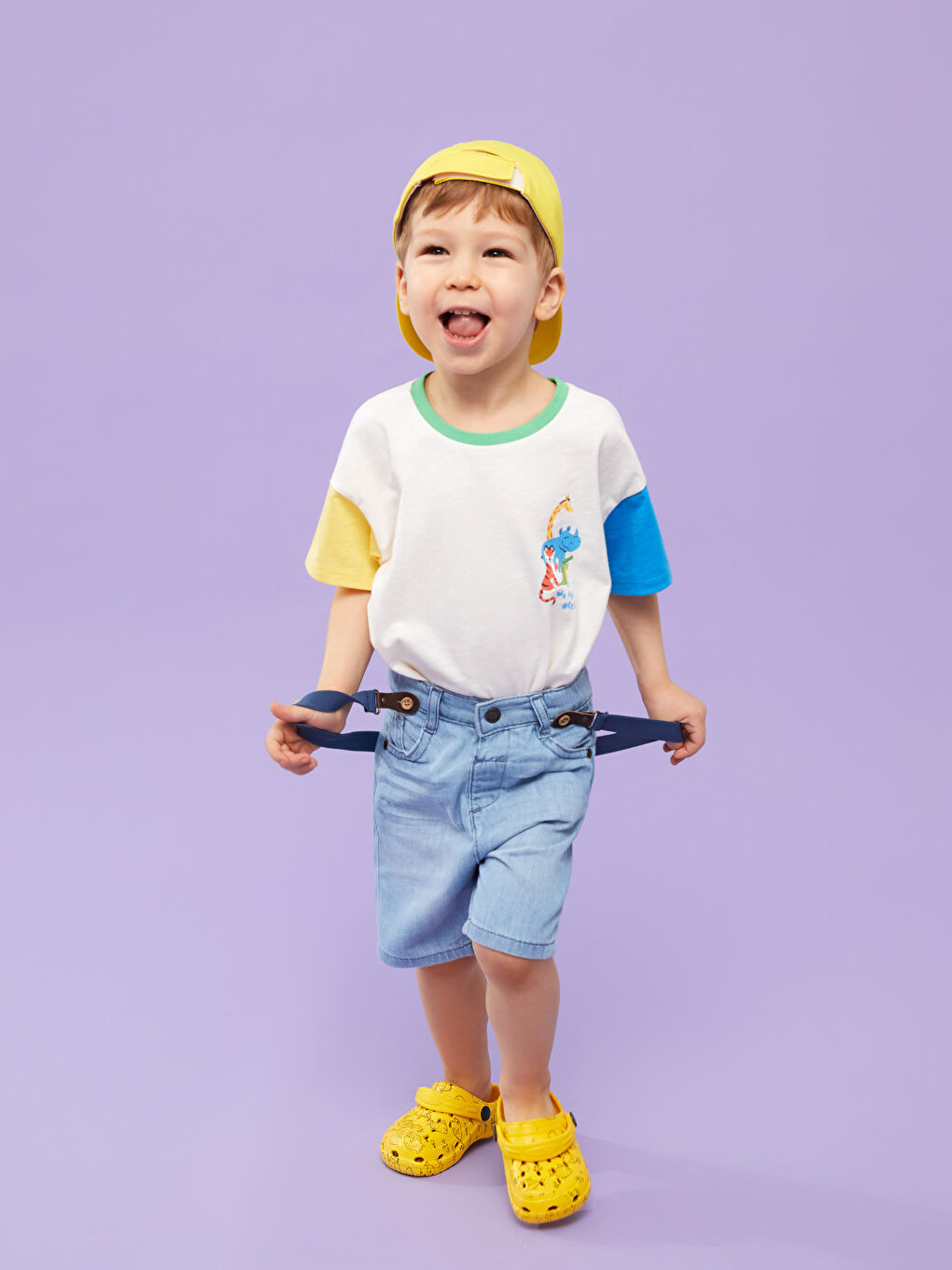 Basic Cotton Baby Boy Jean Shorts and Suspenders 2-Piece Set