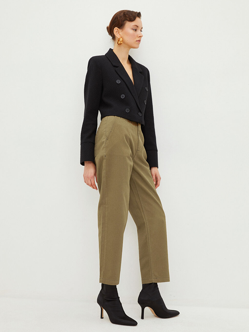 Blugi cu Talie Înaltă, Croială Standard, Detalii Buzunar pentru Femei