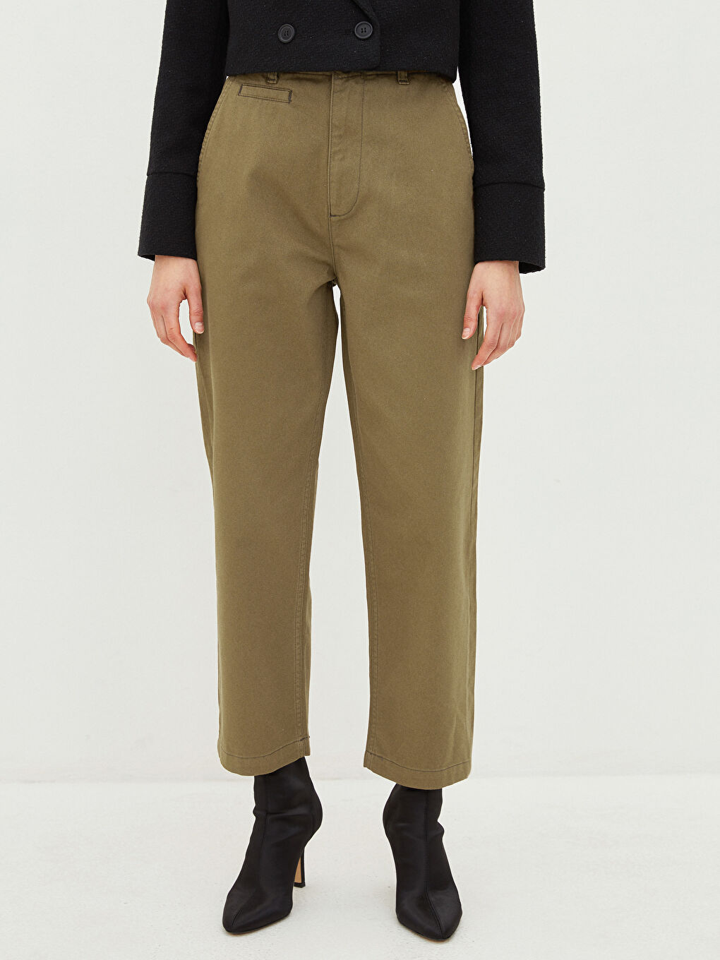 Blugi cu Talie Înaltă, Croială Standard, Detalii Buzunar pentru Femei-2