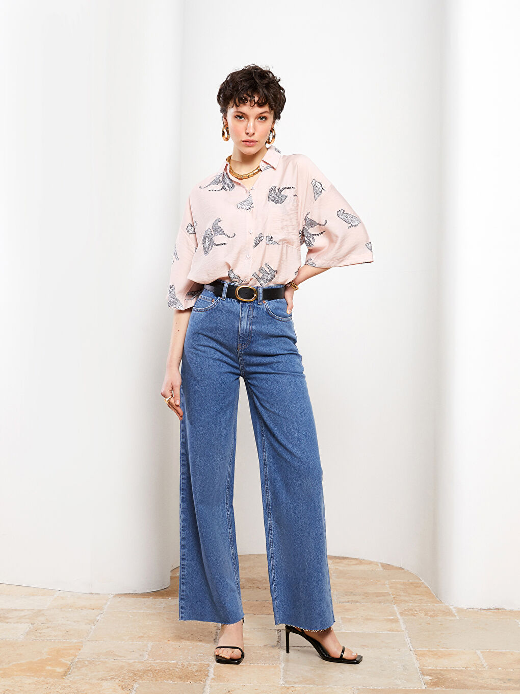 İndigo Yüksek Bel Standart Fit Cep Detaylı Kadın Rodeo Jean Pantolon-2