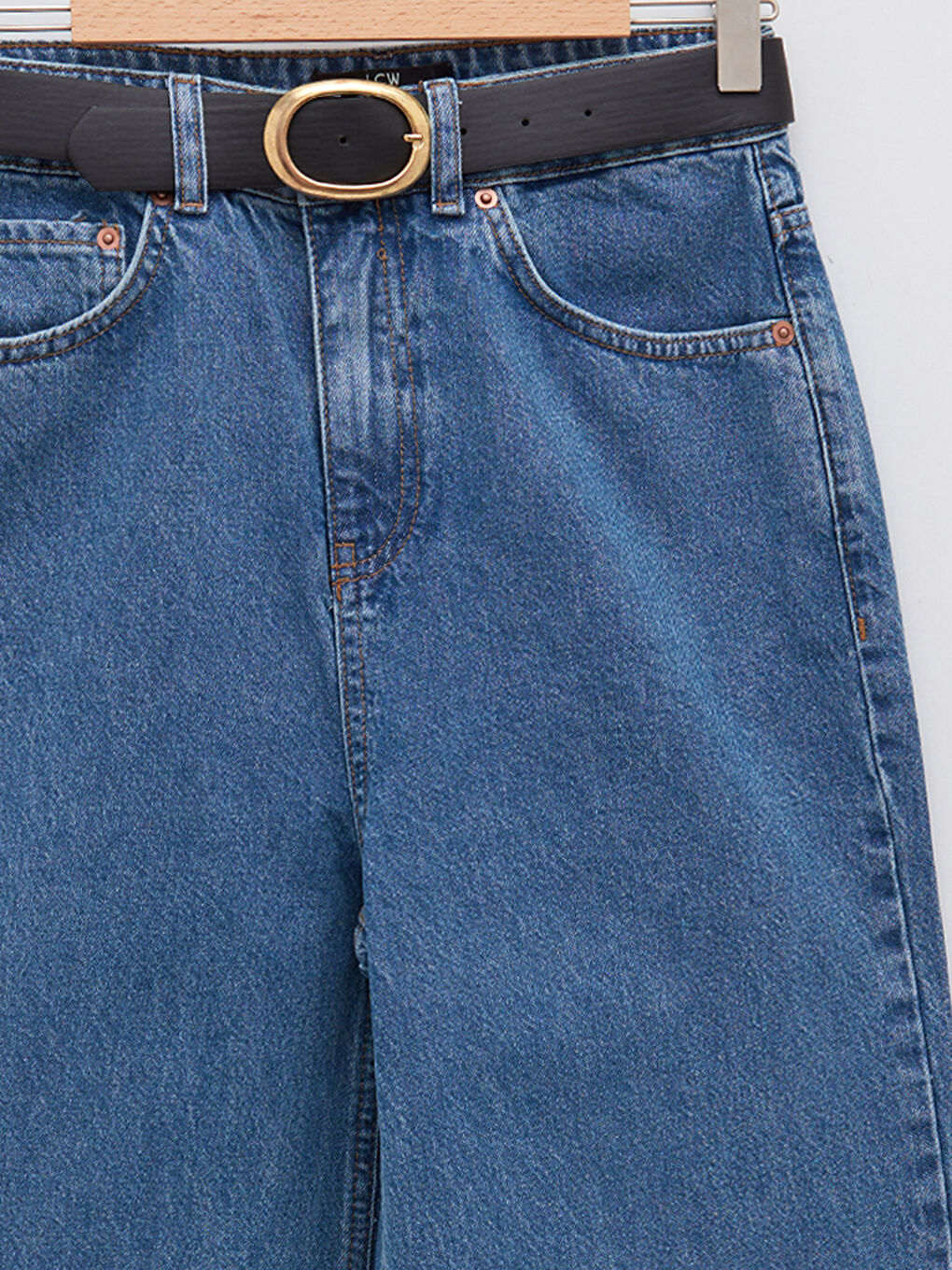 İndigo Yüksek Bel Standart Fit Cep Detaylı Kadın Rodeo Jean Pantolon-8