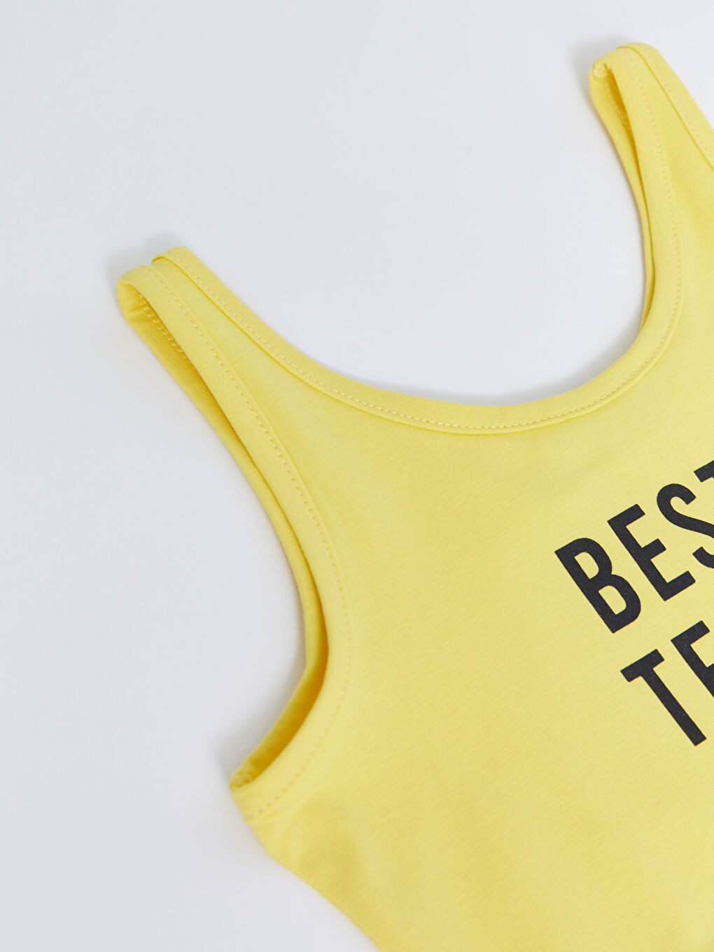 Sarı Bisiklet Yaka Baskılı Pamuklu Kız Çocuk Atlet-1