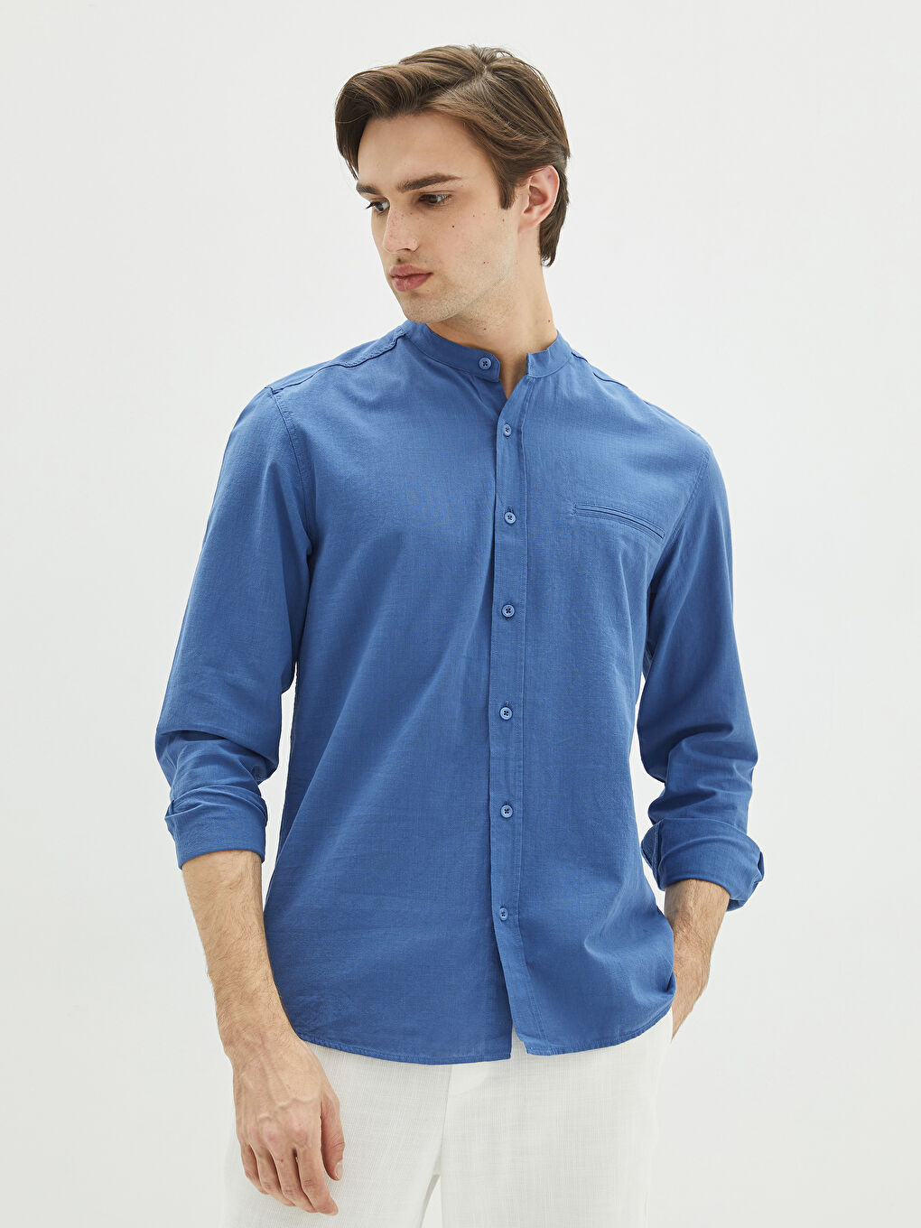 XSIDE Slim Fit Grandad Collar Long Sleeve Men's Shirt -S2FD48Z8-HRQ