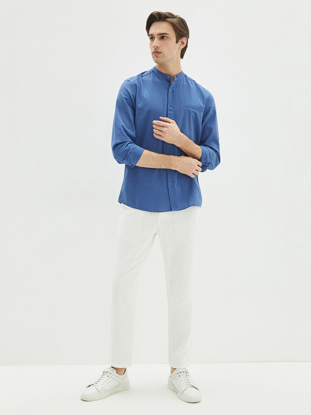 XSIDE Slim Fit Grandad Collar Long Sleeve Men's Shirt -S2FD48Z8-HRQ