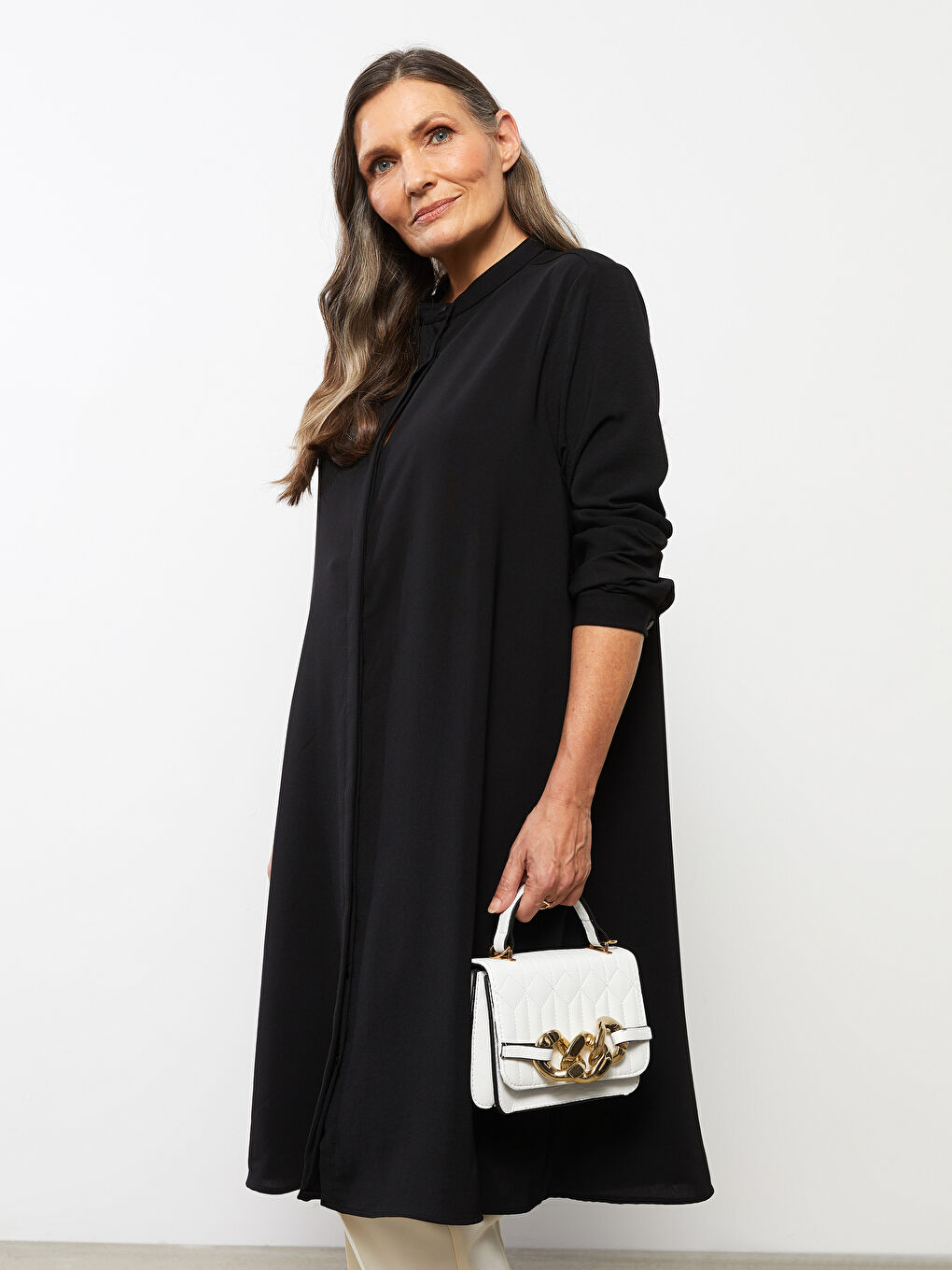 Siyah Bisiklet Yaka Düz Uzun Kollu Kadın Tunik-2