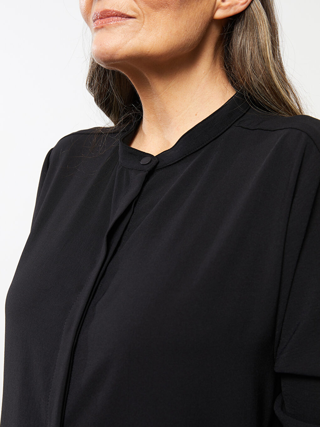 Siyah Bisiklet Yaka Düz Uzun Kollu Kadın Tunik-3