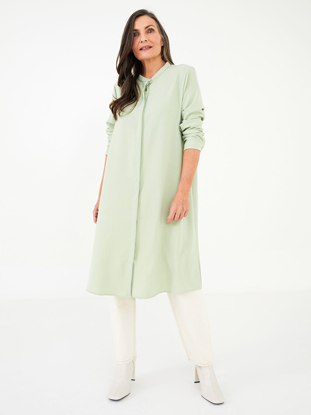 Crew Neck Plain Long Sleeve Women's Tunic-1
