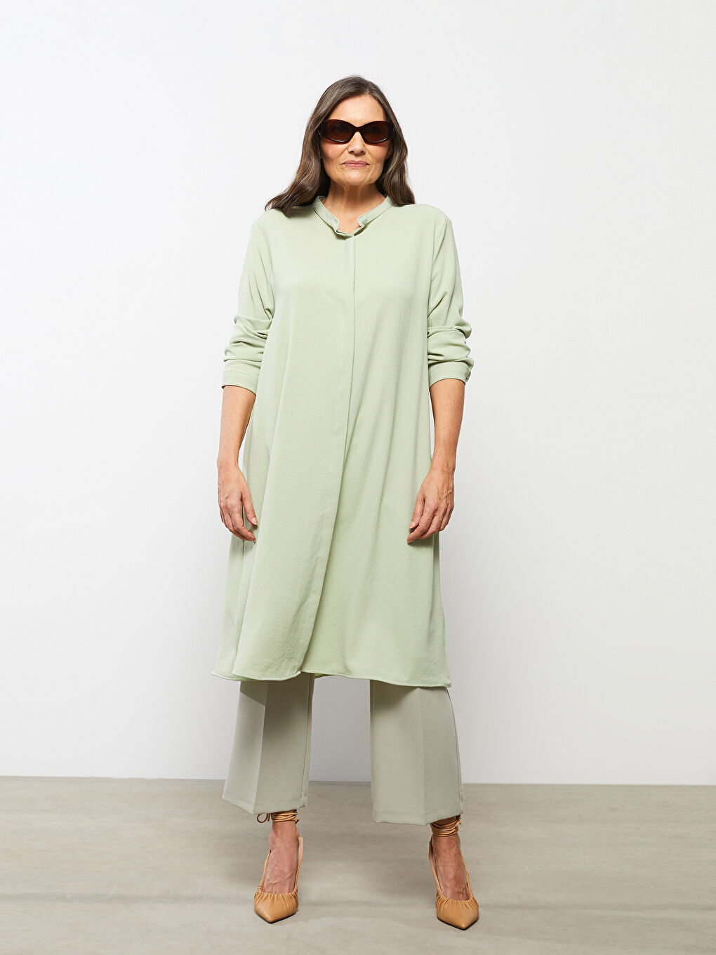 Crew Neck Plain Long Sleeve Women's Tunic-2