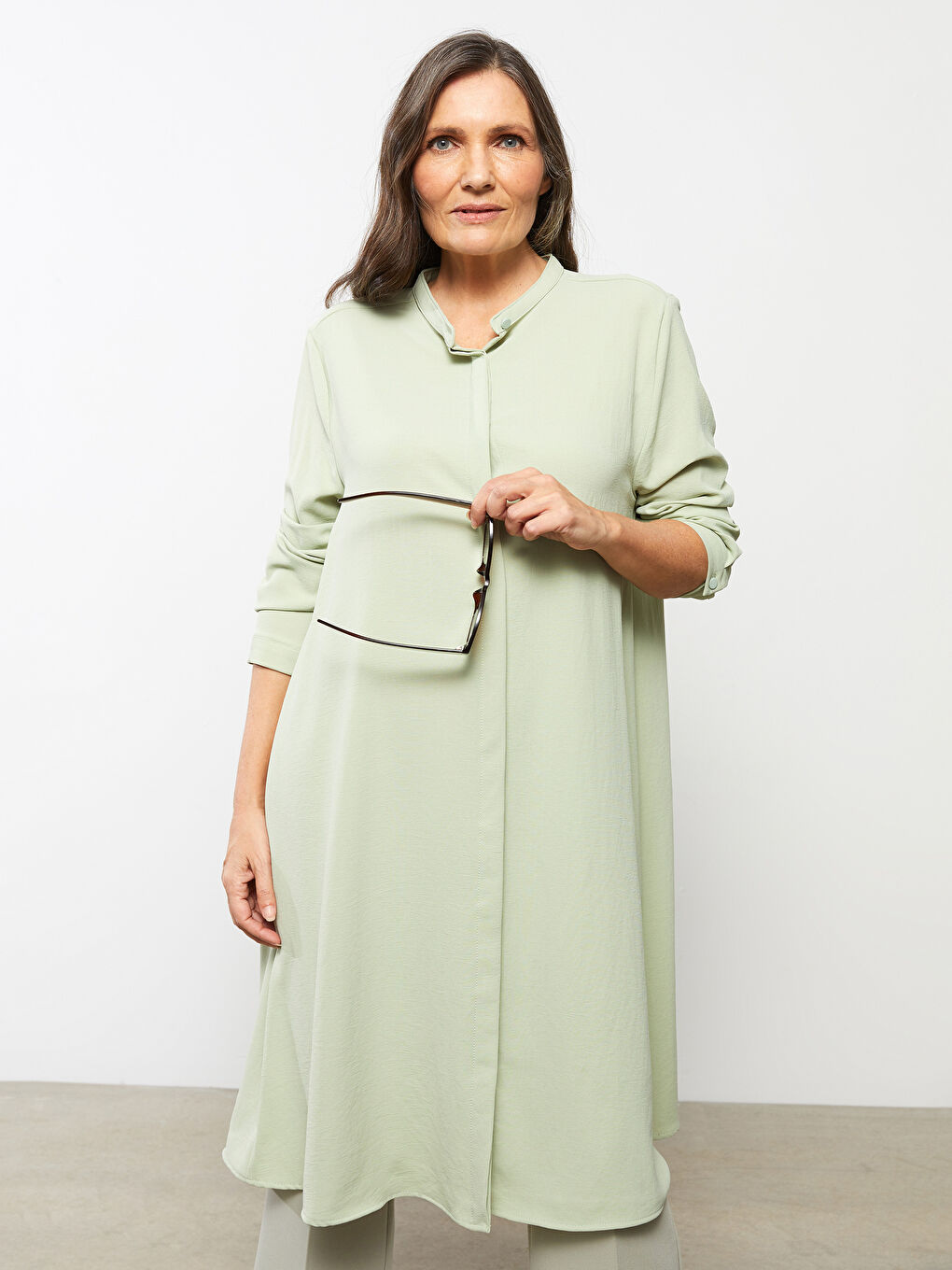 Crew Neck Plain Long Sleeve Women's Tunic-4