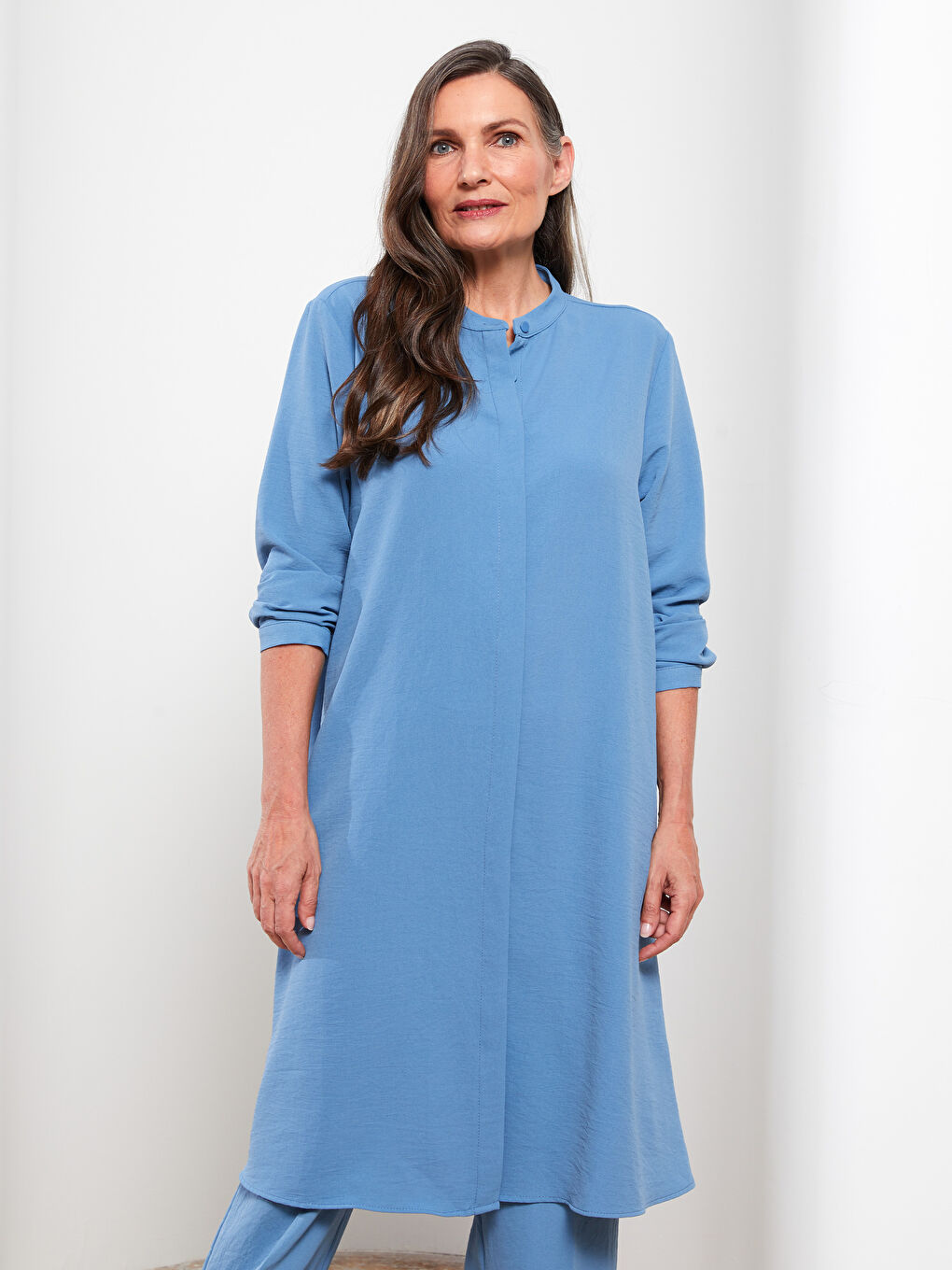 Crew Neck Plain Long Sleeve Women's Tunic-1