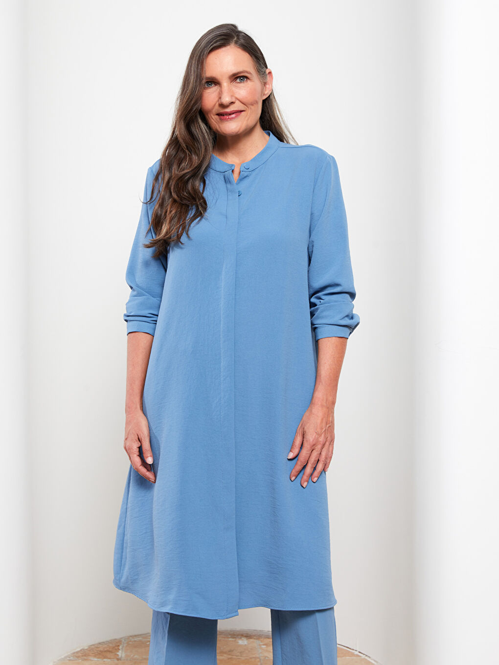 Crew Neck Plain Long Sleeve Women's Tunic-2