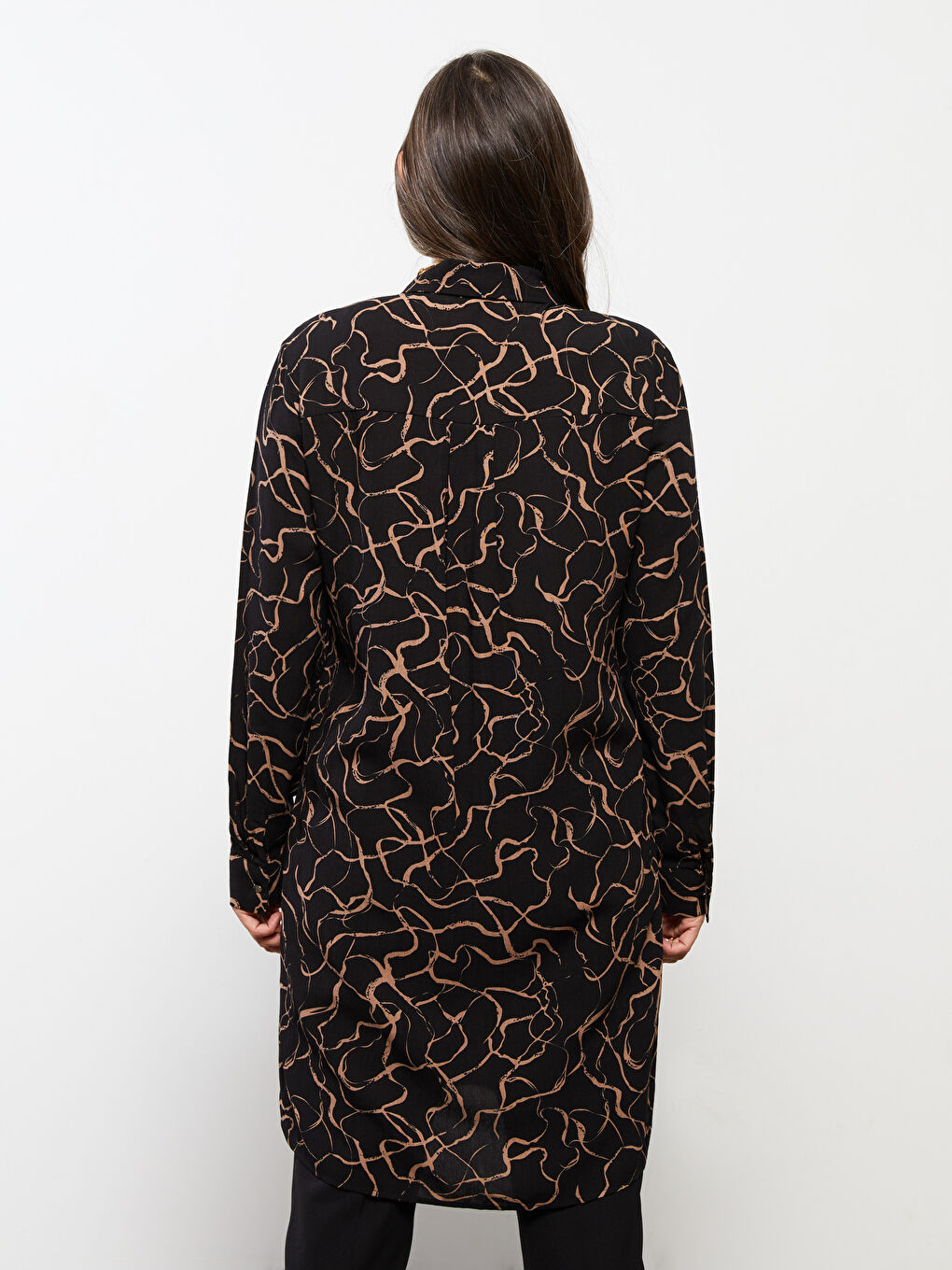 Tunique en chemise froissée imprimée à manches longues pour Femmes-5