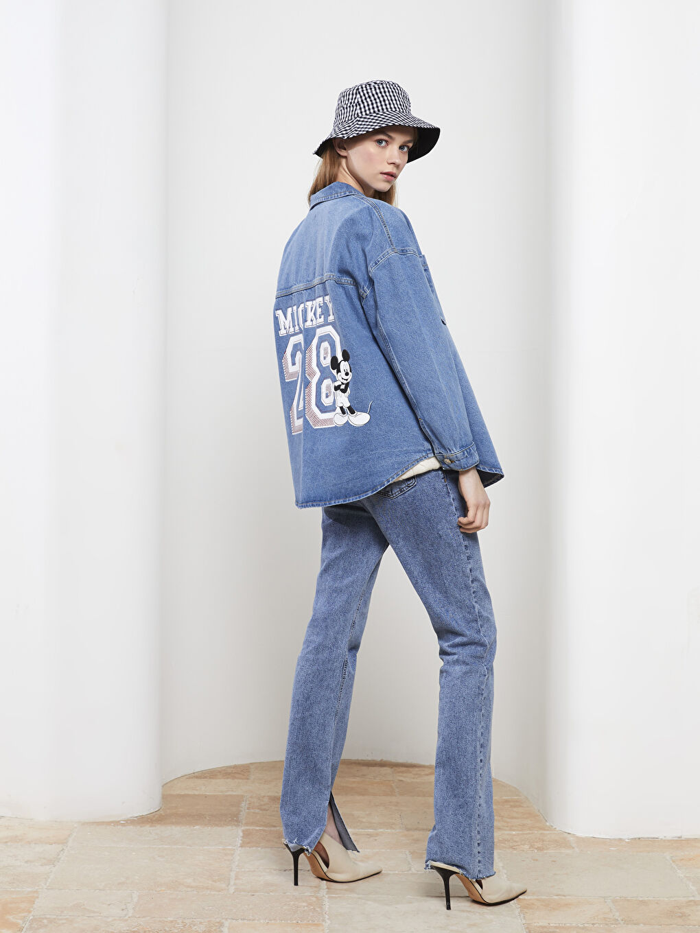 Shirt Collar Mickey Mouse Printed Long Sleeve Women's Rodeo Jean Jacket