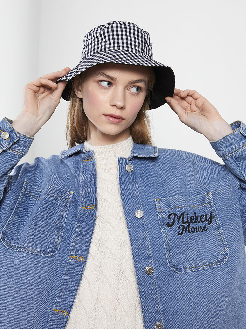 Shirt Collar Mickey Mouse Printed Long Sleeve Women's Rodeo Jean Jacket-4