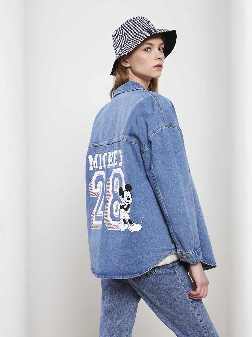 Shirt Collar Mickey Mouse Printed Long Sleeve Women's Rodeo Jean Jacket-5