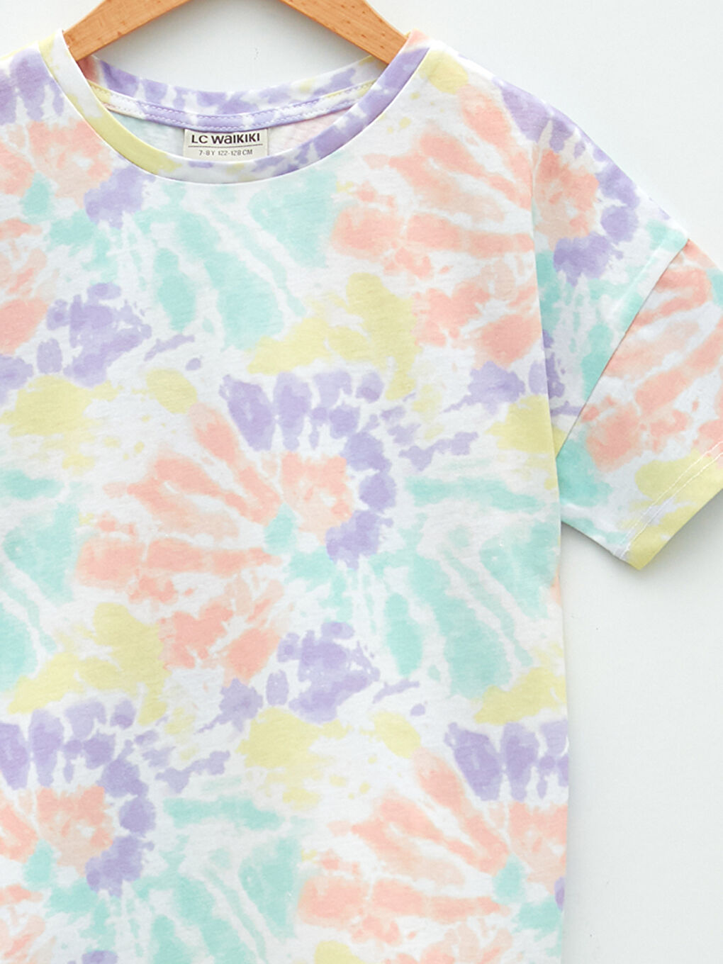 Crew Neck Tie-Dye Patterned Short Sleeve Girls' T-Shirt-2