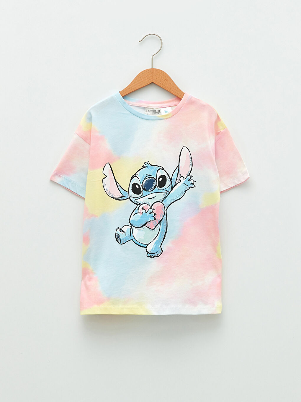 Crew Neck Lilo & Stitch Printed Short Sleeve Cotton Girls' T-Shirt