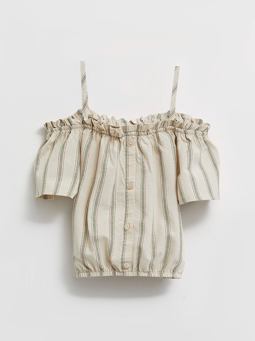 Boat Neck Striped Short Sleeve Cotton Girls' Blouse-5