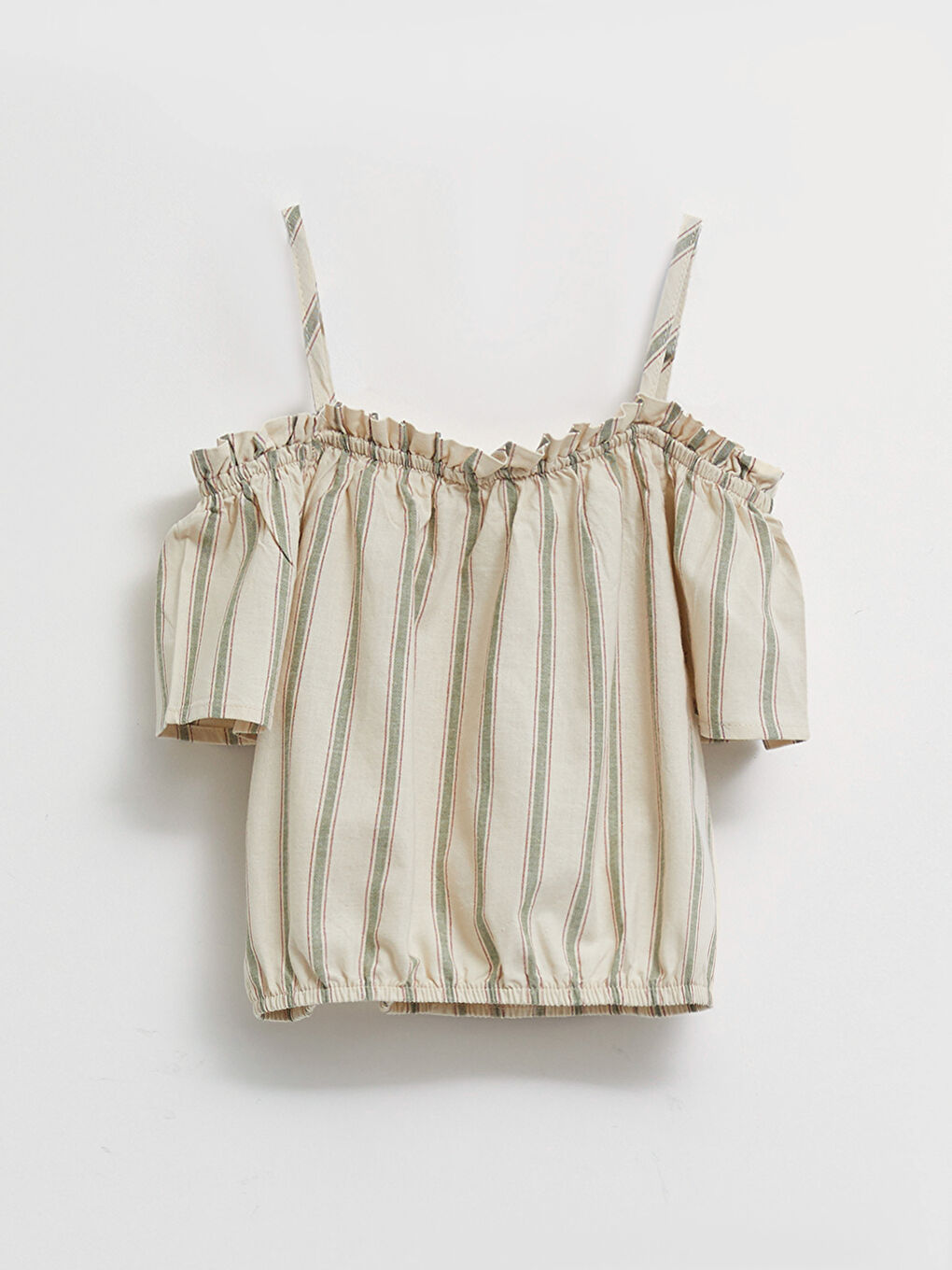 Boat Neck Striped Short Sleeve Cotton Girls' Blouse-6