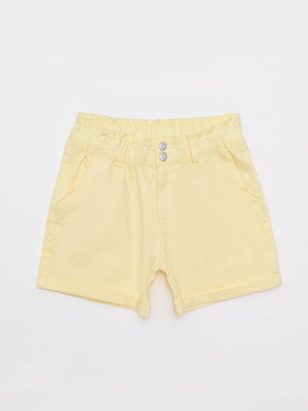 Sarı Beli Lastikli Basic Gabardin Kız Çocuk Şort