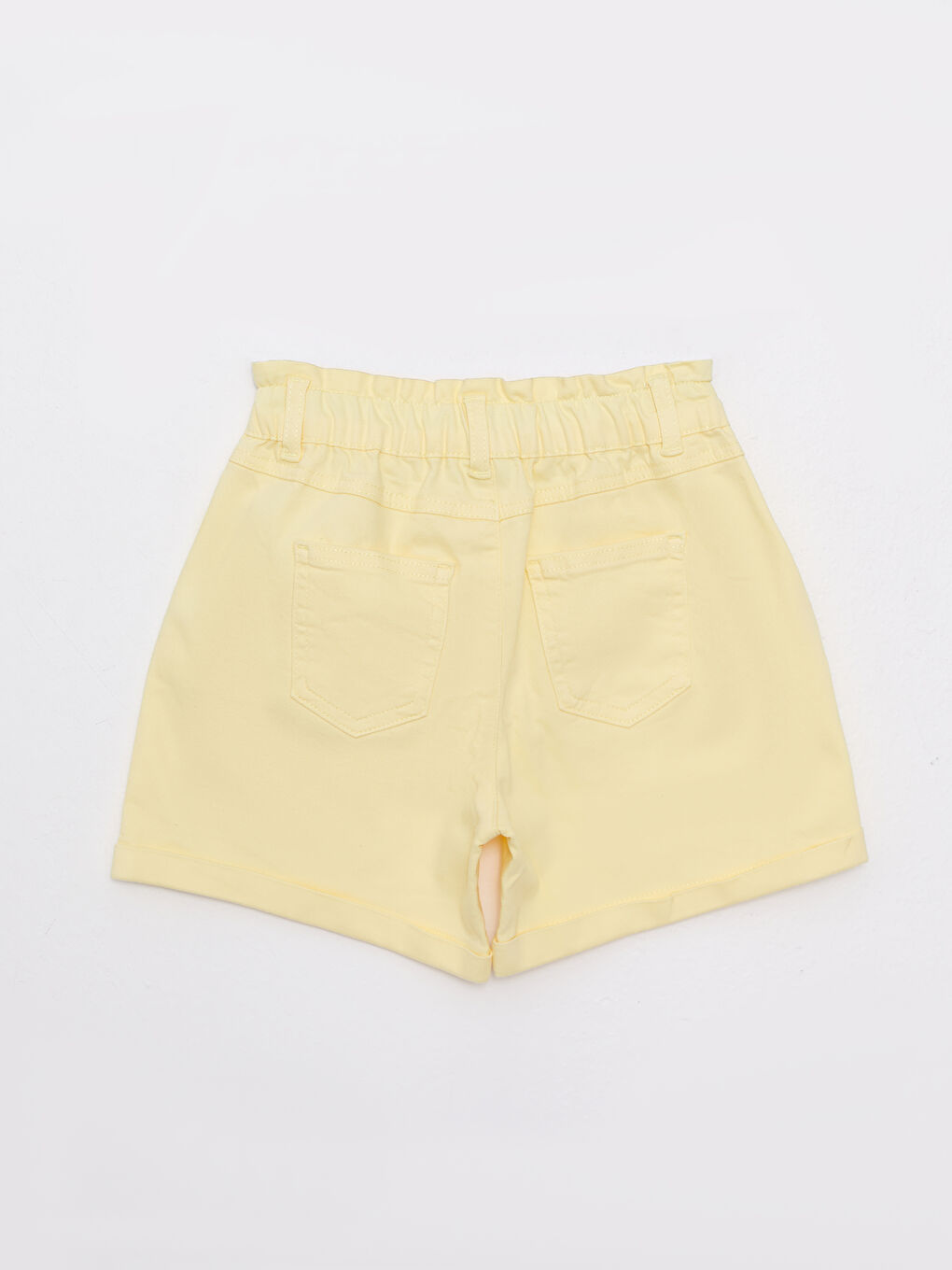 Sarı Beli Lastikli Basic Gabardin Kız Çocuk Şort-1