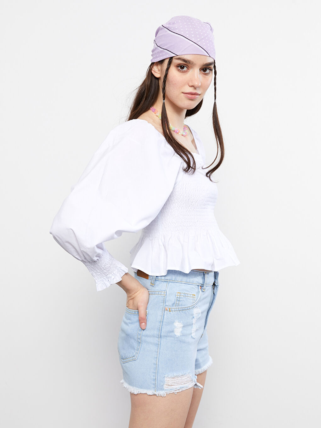 Blouse Pour Femmes En Popeline À Encolure Bateau Et Manches Longues Droites