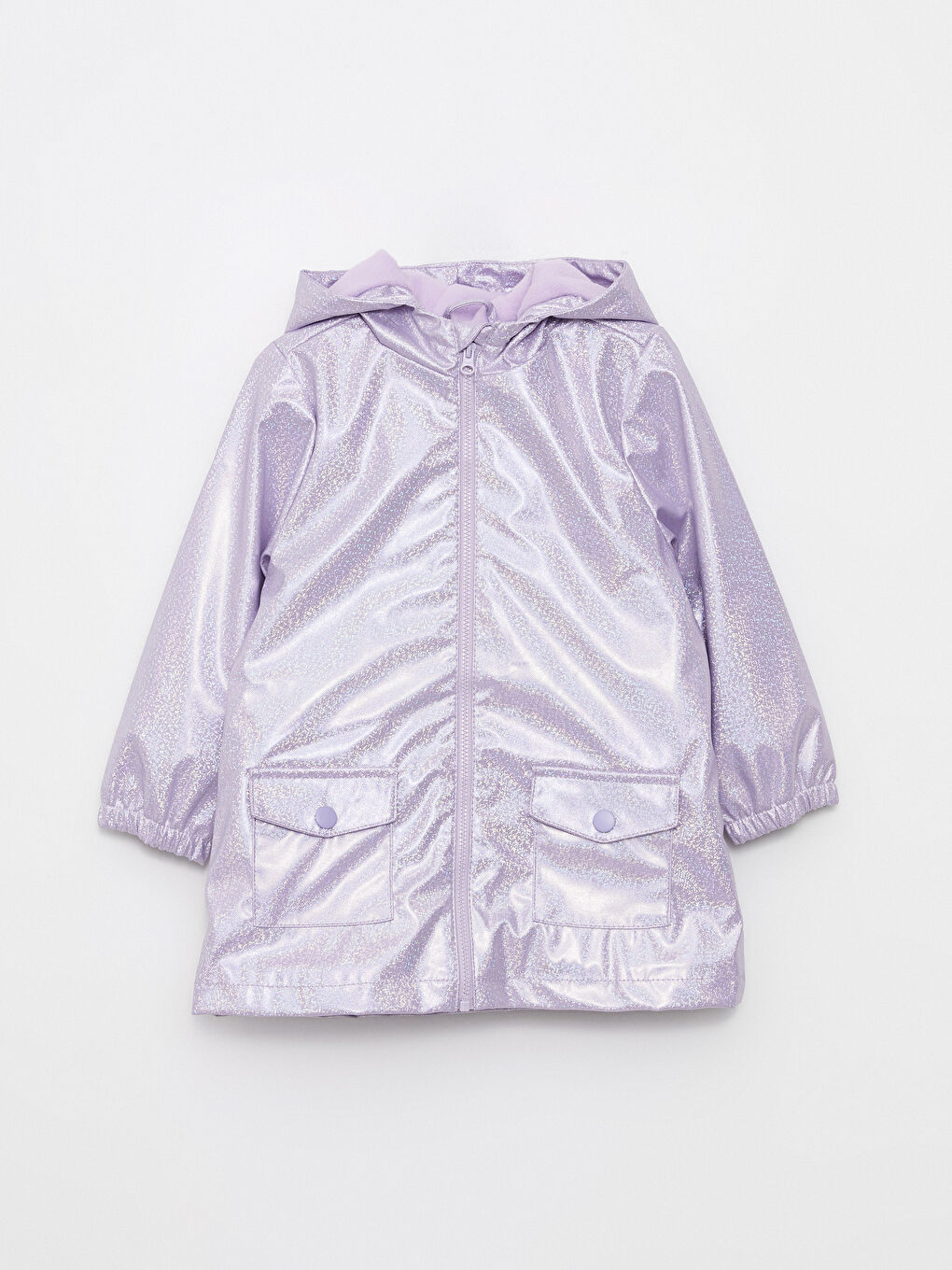 Lila Kapüşonlu Uzun Kollu Kız Bebek Yağmurluk