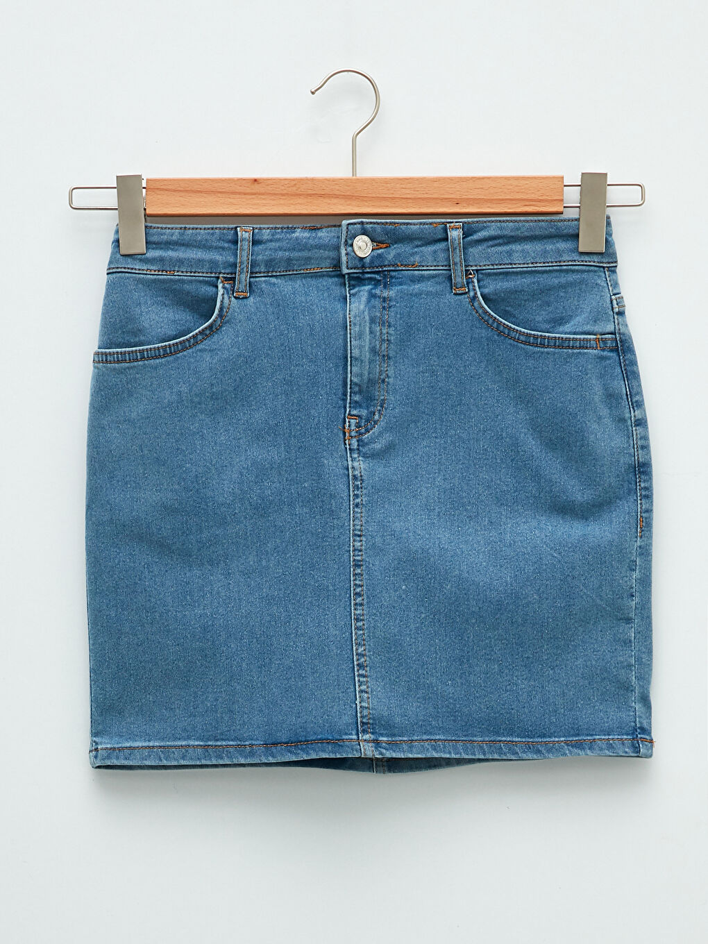 LCWAIKIKI Classic Indigo Dar Fit Düz Cep Detaylı Kadın Rodeo Jean Etek - 7