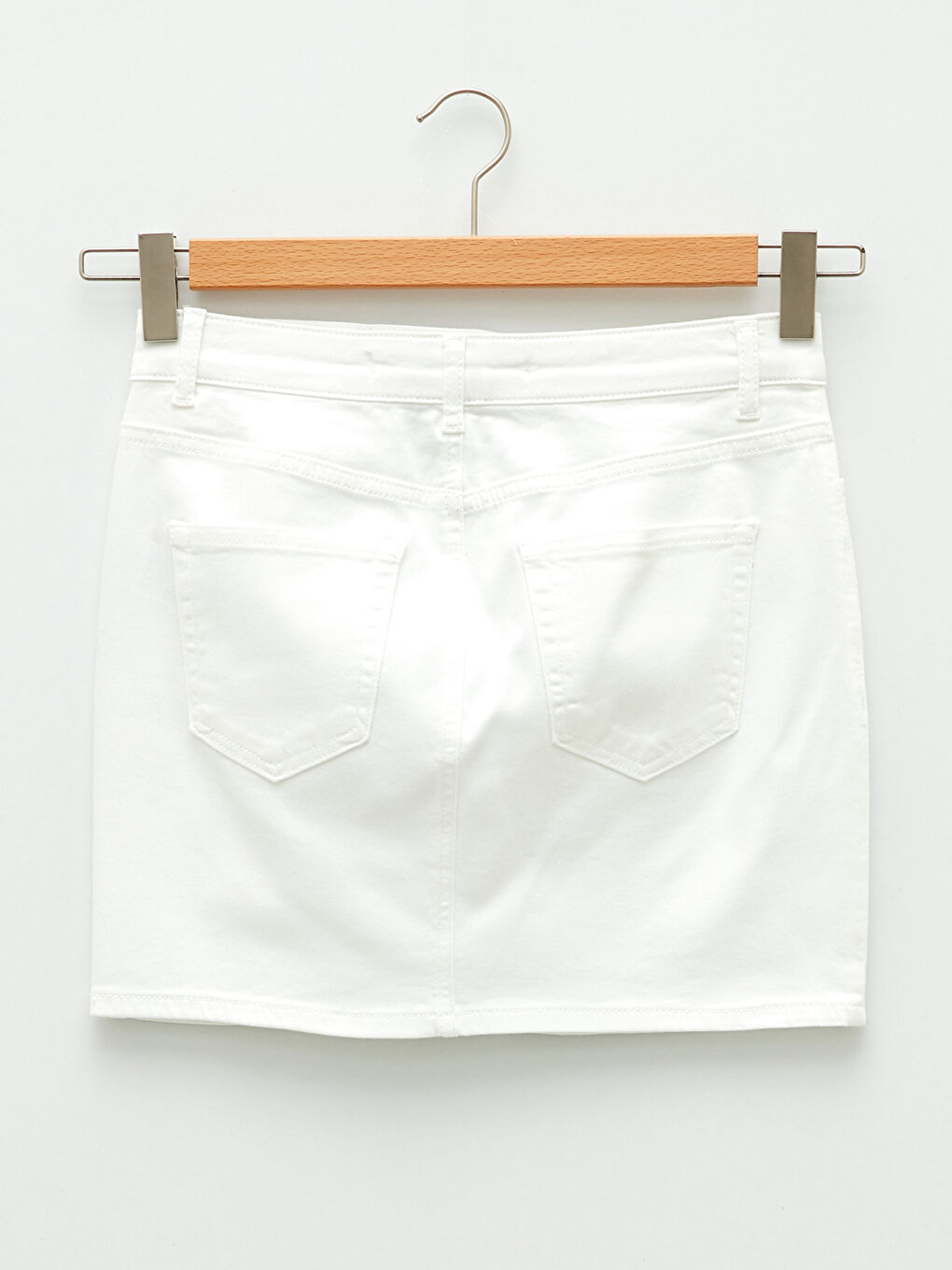 Beyaz Dar Fit Düz Cep Detaylı Kadın Rodeo Jean Etek-6